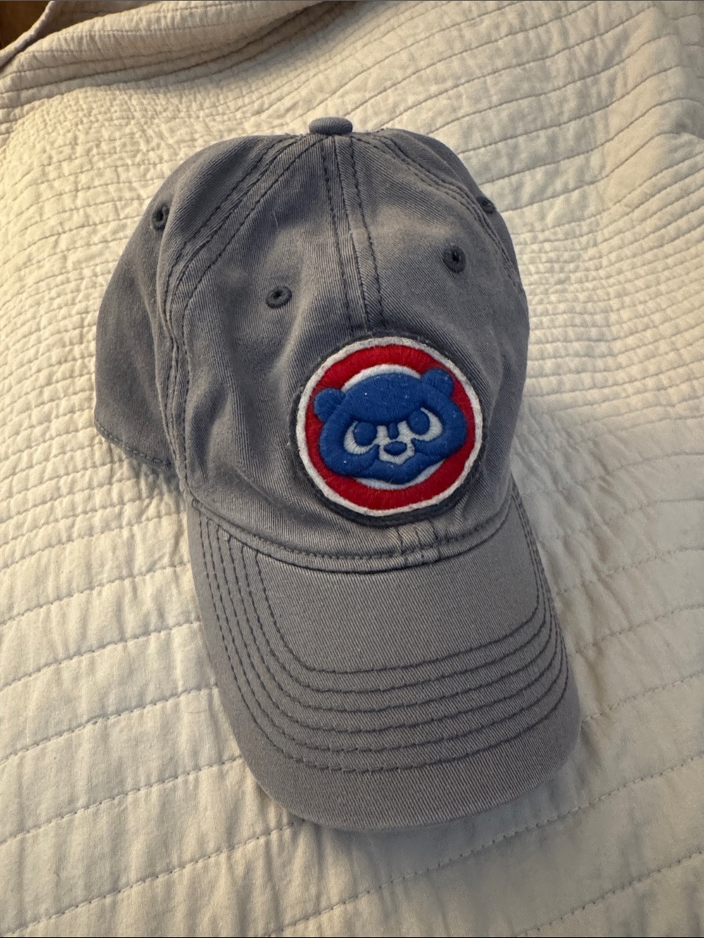 Cubs Hat Ballcap, Gray with Blue Cubs Bear Patch and Red Trim
